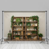 Aperturee - Aperturee Boho Green Plants Shelves Indoor Spring Backdrop
